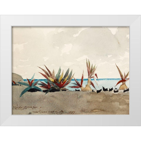 Nassau Beach with Century Plants White Modern Wood Framed Art Print by Homer, Winslow