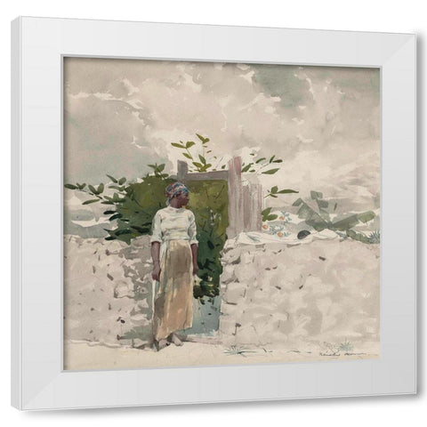 Woman Standing by a Gate, Bahamas White Modern Wood Framed Art Print by Homer, Winslow