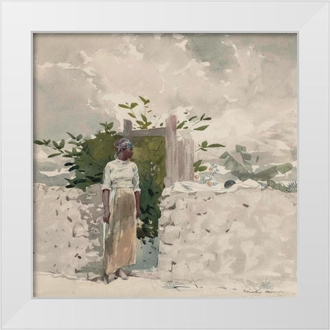 Woman Standing by a Gate, Bahamas White Modern Wood Framed Art Print by Homer, Winslow