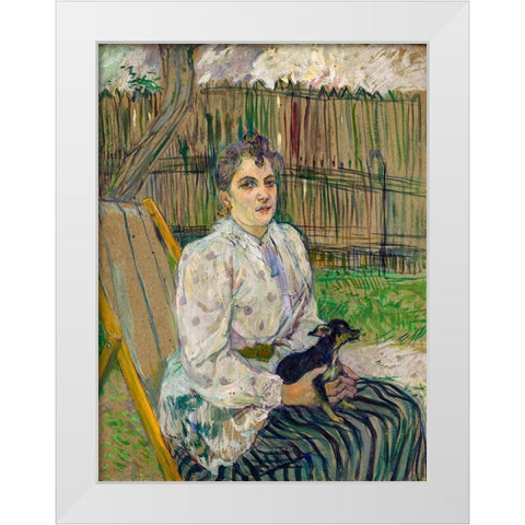 Lady with a Dog White Modern Wood Framed Art Print by Toulouse-Lautrec, Henri de