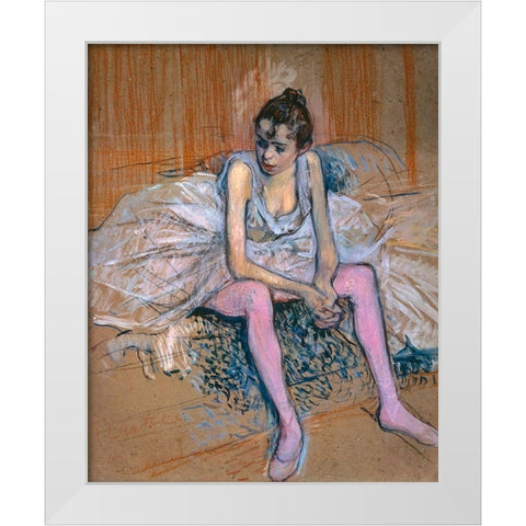 Danseuse assise aux Bas de roses White Modern Wood Framed Art Print by Toulouse-Lautrec, Henri de