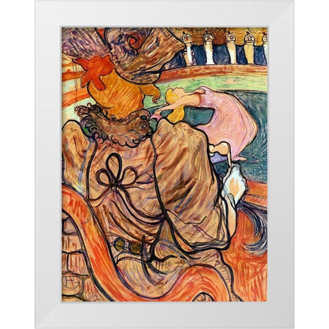 At the Nouveau Cirque the Dancer and Five Stuffed Shirts White Modern Wood Framed Art Print by Toulouse-Lautrec, Henri de