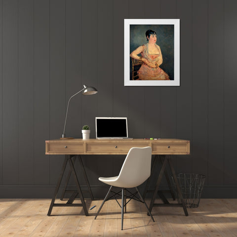 Lady in Pink White Modern Wood Framed Art Print by Manet, Edouard