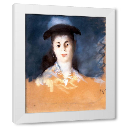 Woman Wearing a Hat with Silk Gauze White Modern Wood Framed Art Print by Manet, Edouard