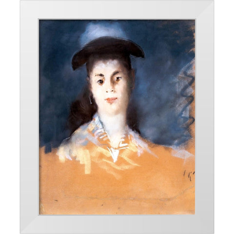 Woman Wearing a Hat with Silk Gauze White Modern Wood Framed Art Print by Manet, Edouard