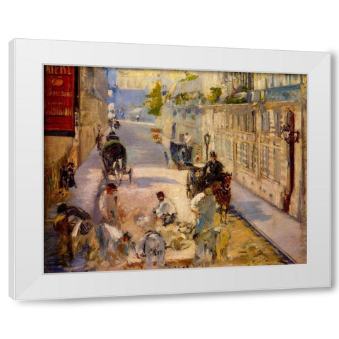 Road workers, rue de Berne White Modern Wood Framed Art Print by Manet, Edouard