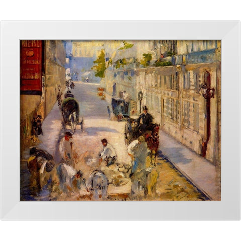 Road workers, rue de Berne White Modern Wood Framed Art Print by Manet, Edouard