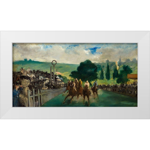 The Races at Longchamp White Modern Wood Framed Art Print by Manet, Edouard