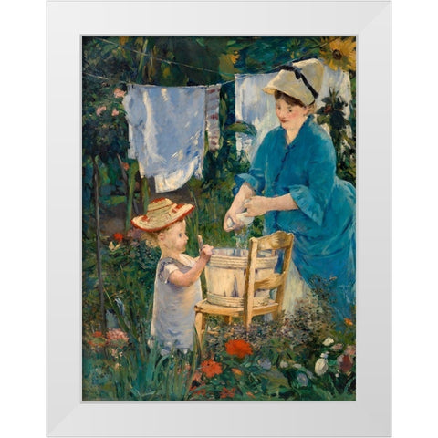 Laundry White Modern Wood Framed Art Print by Manet, Edouard