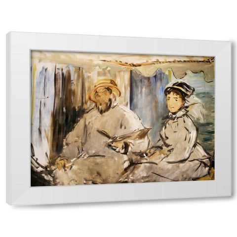 Monet in his Studio White Modern Wood Framed Art Print by Manet, Edouard