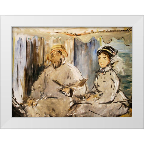 Monet in his Studio White Modern Wood Framed Art Print by Manet, Edouard