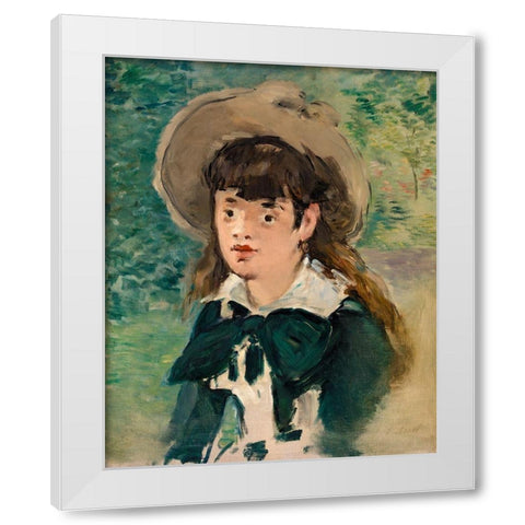 Young Girl on a Bench White Modern Wood Framed Art Print by Manet, Edouard