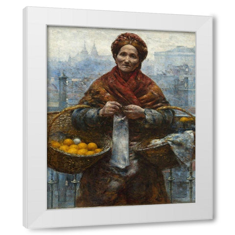 Jewish woman selling oranges White Modern Wood Framed Art Print by Gierymski, Aleksander