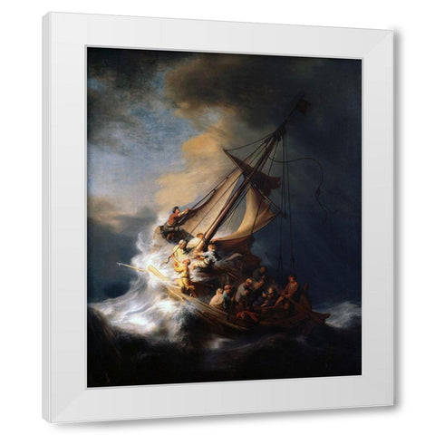 Christ in the Storm on the Lake of Galilee White Modern Wood Framed Art Print by Rembrandt