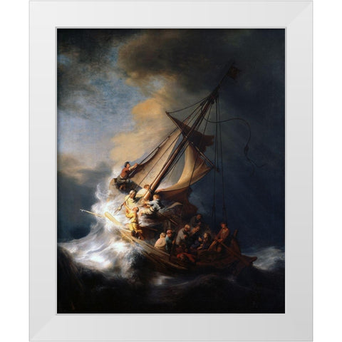 Christ in the Storm on the Lake of Galilee White Modern Wood Framed Art Print by Rembrandt