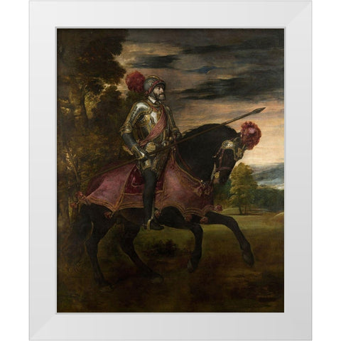 Equestrian Portrait of Charles V White Modern Wood Framed Art Print by Titian