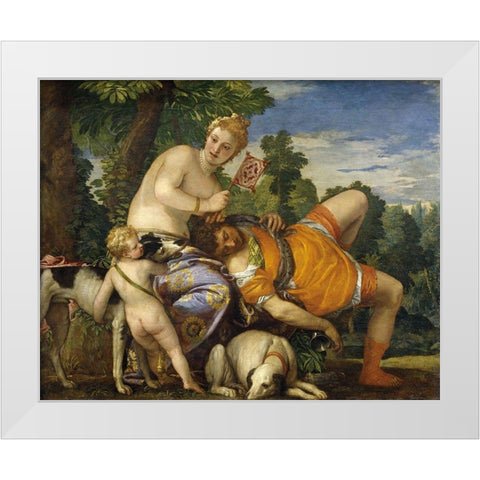 Venus and Adonis White Modern Wood Framed Art Print by Veronese, Paolo