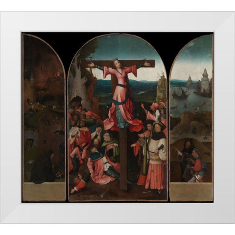 Triptych of the crucified Martyr White Modern Wood Framed Art Print by Bosch, Hieronymus