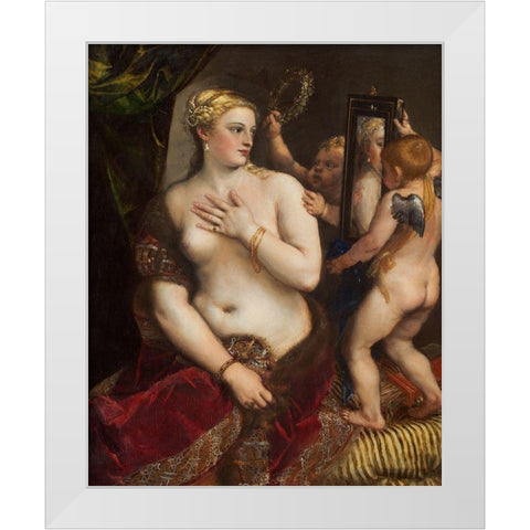 Venus with a Mirror White Modern Wood Framed Art Print by Titian