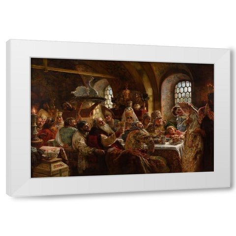 A Boyar Wedding Feast White Modern Wood Framed Art Print by Makovsky, Konstantin