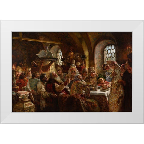 A Boyar Wedding Feast White Modern Wood Framed Art Print by Makovsky, Konstantin