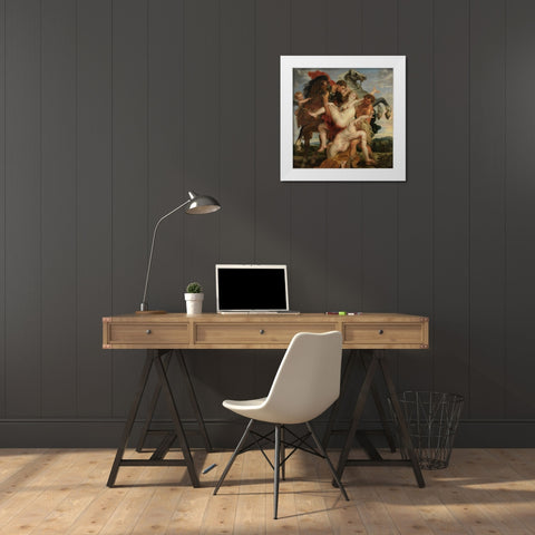 The Rape of the Daughters of Leucippus White Modern Wood Framed Art Print by Rubens, Peter Paul