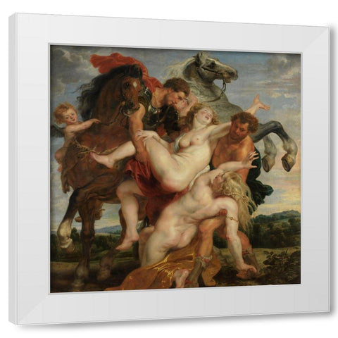 The Rape of the Daughters of Leucippus White Modern Wood Framed Art Print by Rubens, Peter Paul