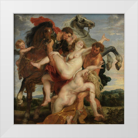The Rape of the Daughters of Leucippus White Modern Wood Framed Art Print by Rubens, Peter Paul