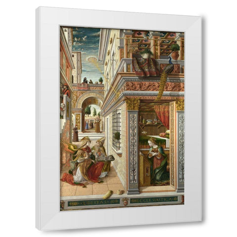 The Annunciation, with Saint Emidius White Modern Wood Framed Art Print by Crivelli, Carlo