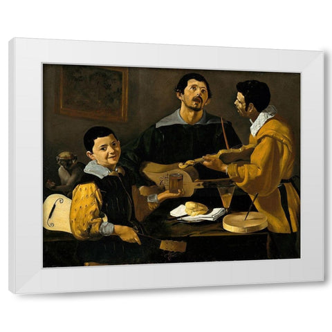The Three Musicians White Modern Wood Framed Art Print by Velazquez, Diego