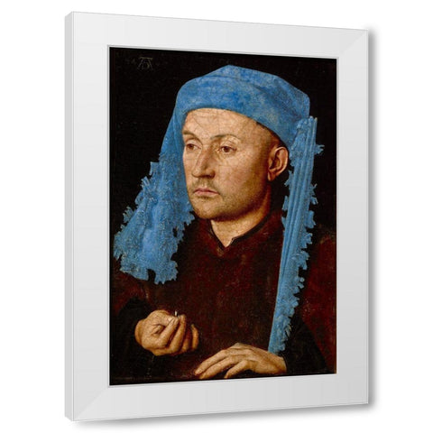 Portrait of a Man with a Blue Chaperon White Modern Wood Framed Art Print by van Eyck, Jan