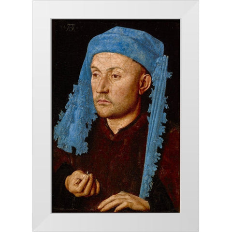Portrait of a Man with a Blue Chaperon White Modern Wood Framed Art Print by van Eyck, Jan