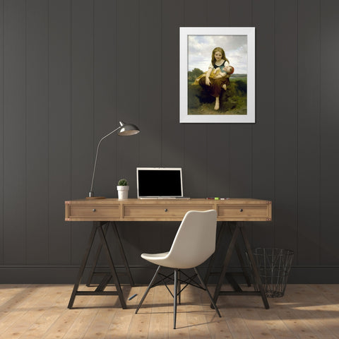 The Elder Sister White Modern Wood Framed Art Print by Bouguereau, William-Adolphe