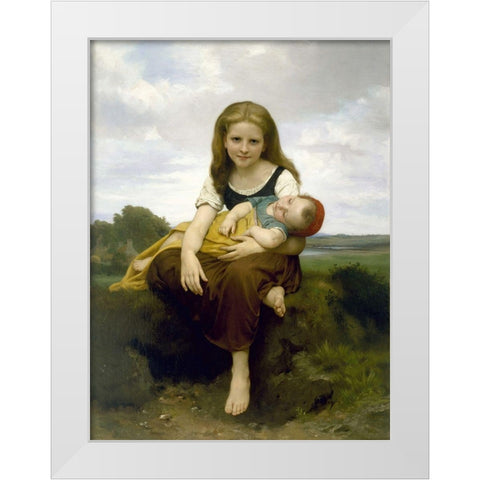 The Elder Sister White Modern Wood Framed Art Print by Bouguereau, William-Adolphe