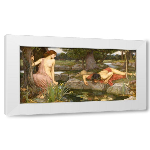 Echo and Narcissus White Modern Wood Framed Art Print by Waterhouse, John William
