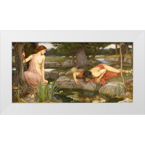 Echo and Narcissus White Modern Wood Framed Art Print by Waterhouse, John William