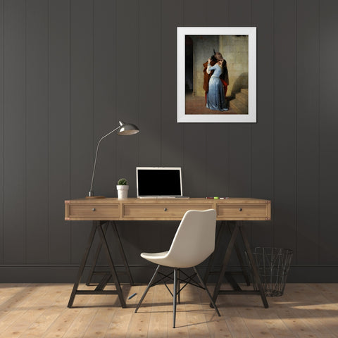 The Kiss White Modern Wood Framed Art Print by Hayez, Francesco
