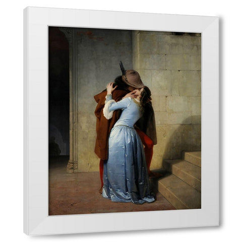 The Kiss White Modern Wood Framed Art Print by Hayez, Francesco