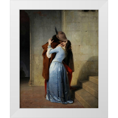 The Kiss White Modern Wood Framed Art Print by Hayez, Francesco