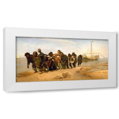 Barge Haulers on the Volga White Modern Wood Framed Art Print by Repin, Ilya