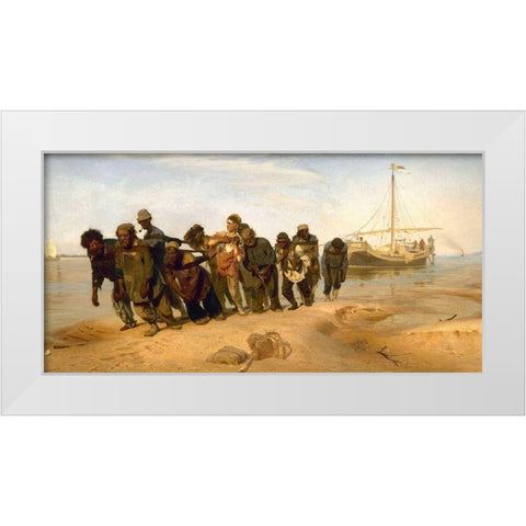 Barge Haulers on the Volga White Modern Wood Framed Art Print by Repin, Ilya