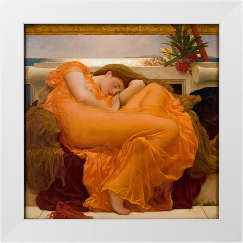 Flaming June White Modern Wood Framed Art Print by Leighton, Frederic