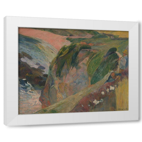 The Flageolet Player on the Cliff White Modern Wood Framed Art Print by Gauguin, Paul