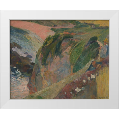 The Flageolet Player on the Cliff White Modern Wood Framed Art Print by Gauguin, Paul