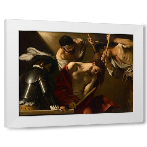 The Crowning with Thorns White Modern Wood Framed Art Print by Caravaggio