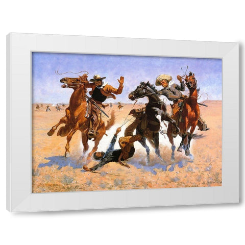 Aiding a Comrade White Modern Wood Framed Art Print by Remington, Frederic