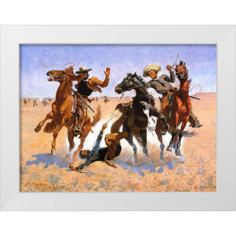Aiding a Comrade White Modern Wood Framed Art Print by Remington, Frederic