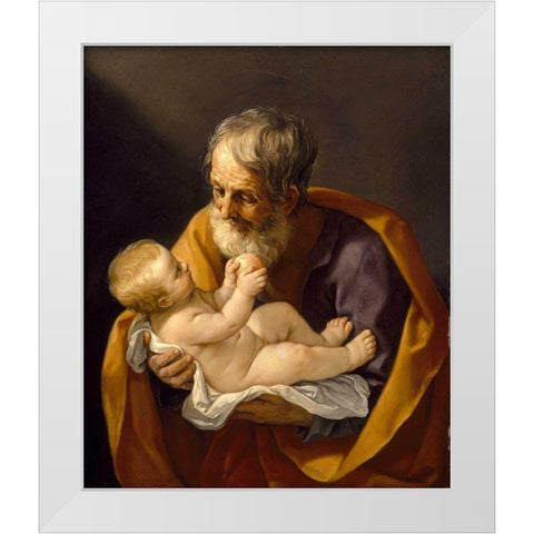 Saint Joseph and the Christ Child White Modern Wood Framed Art Print by Reni, Guido