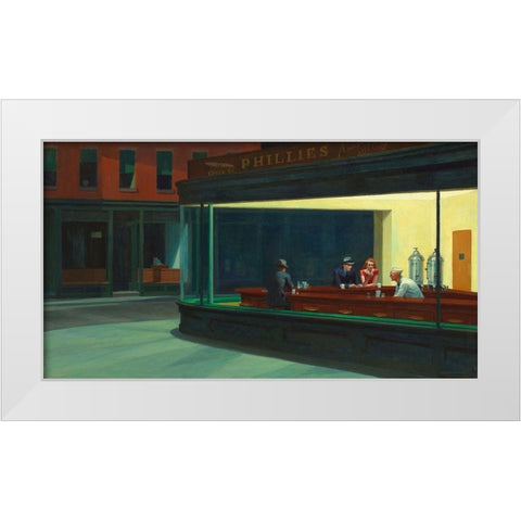 Nighthawks White Modern Wood Framed Art Print by Hopper, Edward