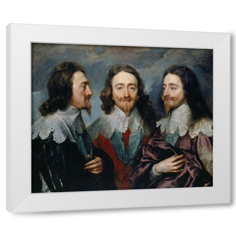 Charles I in Three Positions White Modern Wood Framed Art Print by van Dyck, Anthony